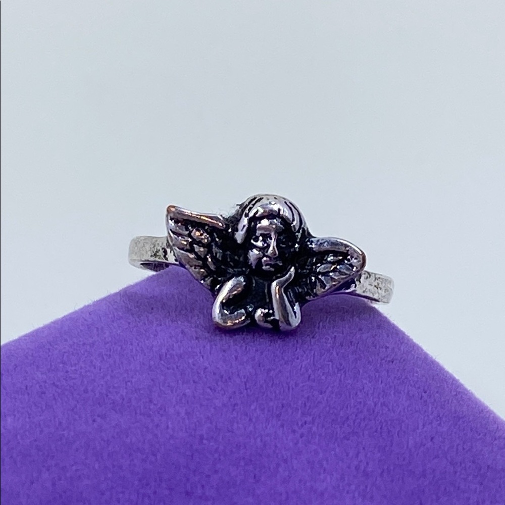 💛 925 Silver Plated Cherub Wing Ring